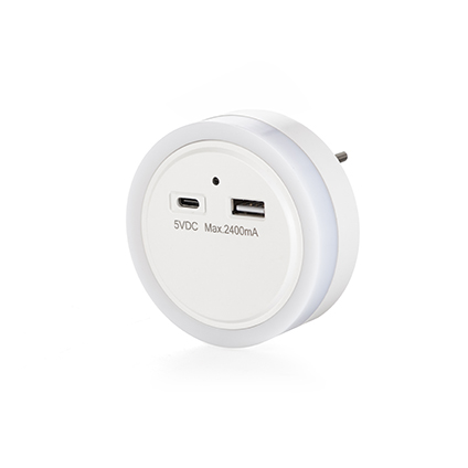 Light Sensor Night Light with USB & Type-C Output Port